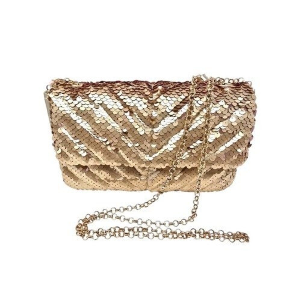 Nicole Miller New York Gold Sequin Chevron Crossbody Bag HBNM-423-00003-31 NWT